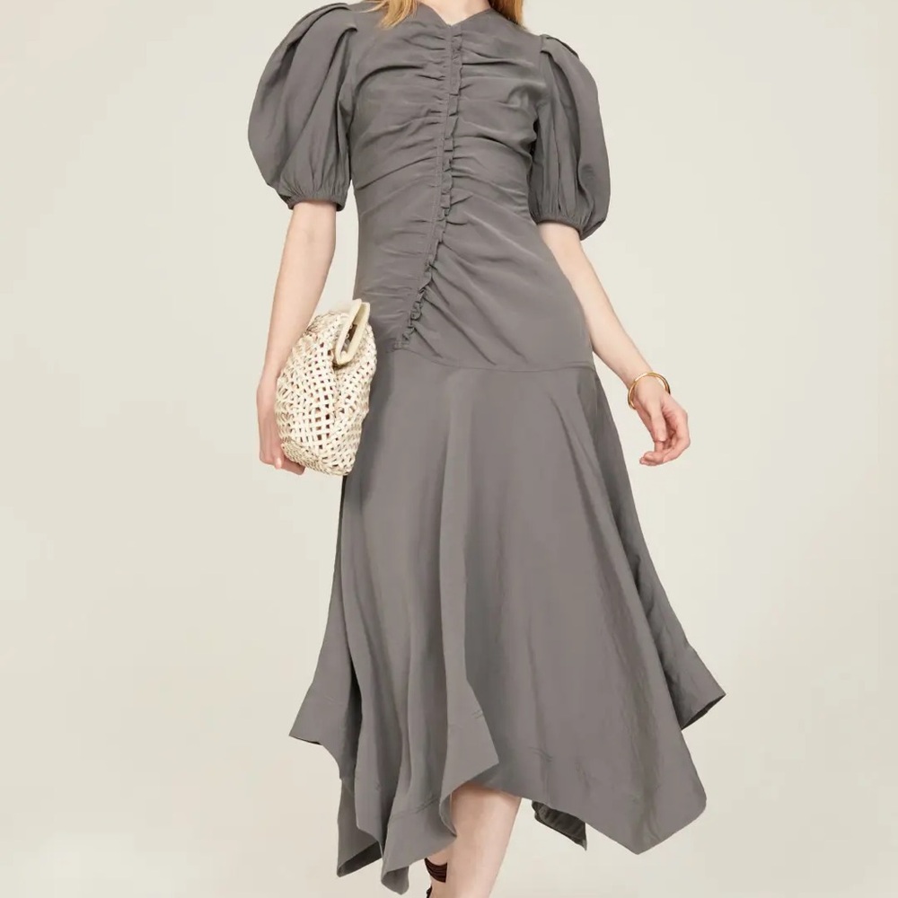 Ulla Johnson Charcoal Puff Sleeve Midi Dress